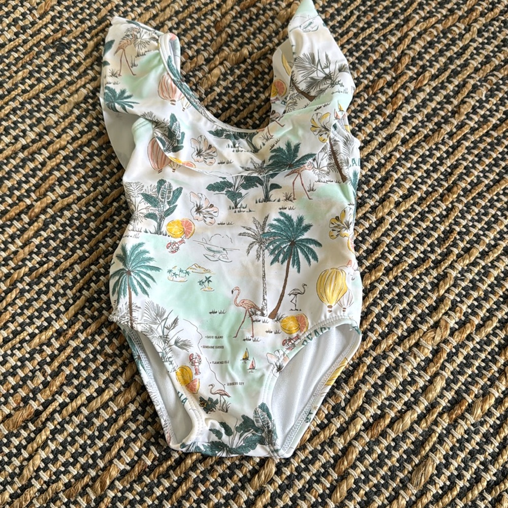 Janie & Jack Ruffled Recycled Tropical Island Swimsuit One Piece